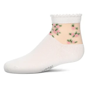 Peek-A-Boo Sheer Floral Girls Cotton Blend Crew Socks
