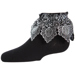 Metallic Leaf Girls Cotton Blend Anklet Socks