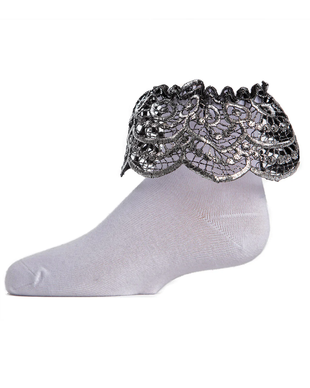 Metallic Scalloped Cotton Blend Anklet Socks – Image 3