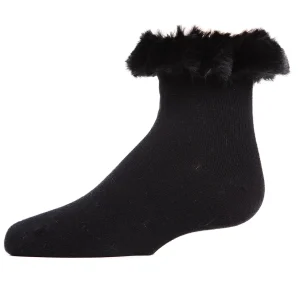 Faux-Fur Cuff Cotton Blend Anklet Socks