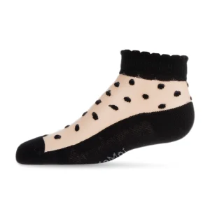 Sheer Cotton-Blend Flocked Dot Anklet with Scalloped Cuff