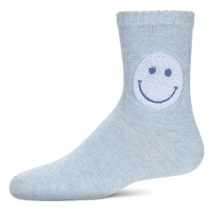 Girls' Fuzzy Smiley Face Crew Socks