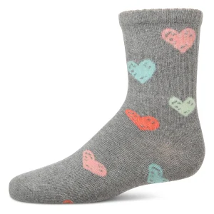 Girls Cozy Ribbed Cotton Blend "Graffiti Heart" Crew Sock