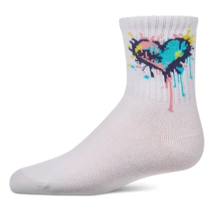 Girls Colorful "Splatter Heart" Cotton Blend Novelty Crew Sock
