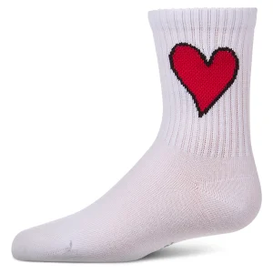 Girls Pointelle Ribbed Cotton-Rich Crew Sock with Cross-Stitch Heart