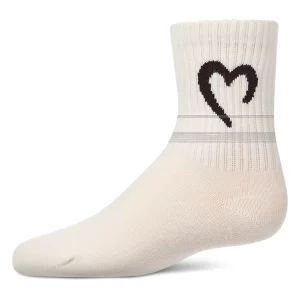Girls Ribbed Pointelle Cotton-Rich Crew Sock with Open Heart Graphic
