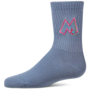 Girls Ribbed Cotton-Rich Crew Socks with Embroidered Denim "M" Patch