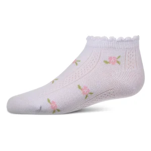 Girls Cotton-Rich Scallop-Trim Ankle Sock with Mini-Floral Pattern