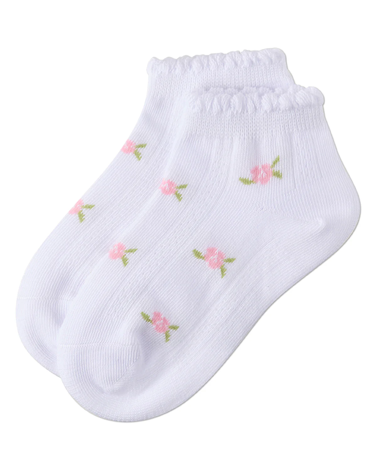 Girls Cotton-Rich Scallop-Trim Ankle Sock with Mini-Floral Pattern – Image 4