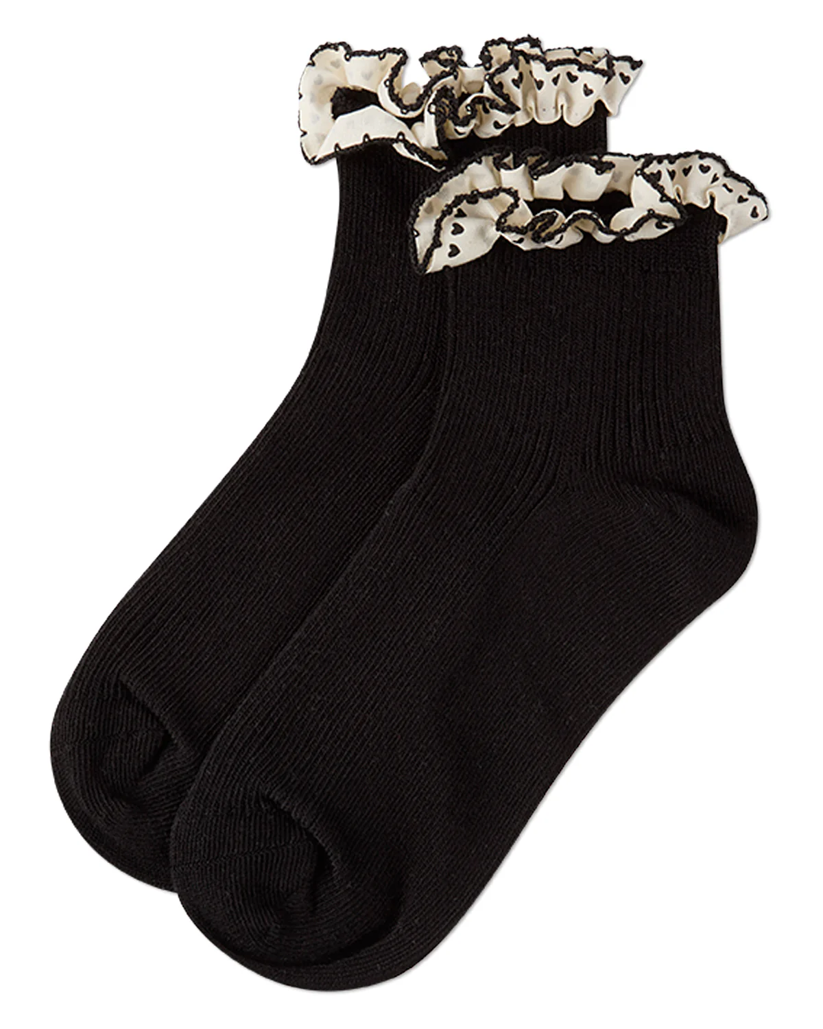 Girls Ribbed Cotton-Rich Ankle Sock with Heart-Print Lace-Trim Ruffle – Image 9