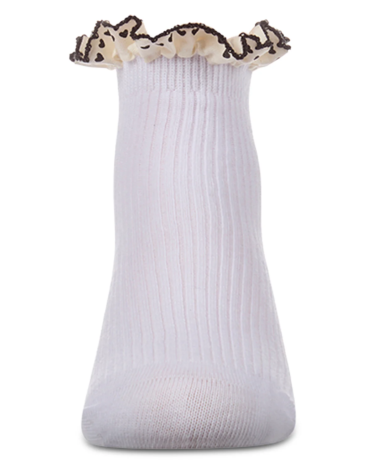 Girls Ribbed Cotton-Rich Ankle Sock with Heart-Print Lace-Trim Ruffle – Image 6