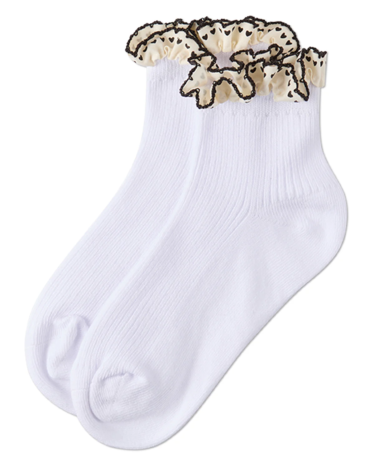Girls Ribbed Cotton-Rich Ankle Sock with Heart-Print Lace-Trim Ruffle – Image 8