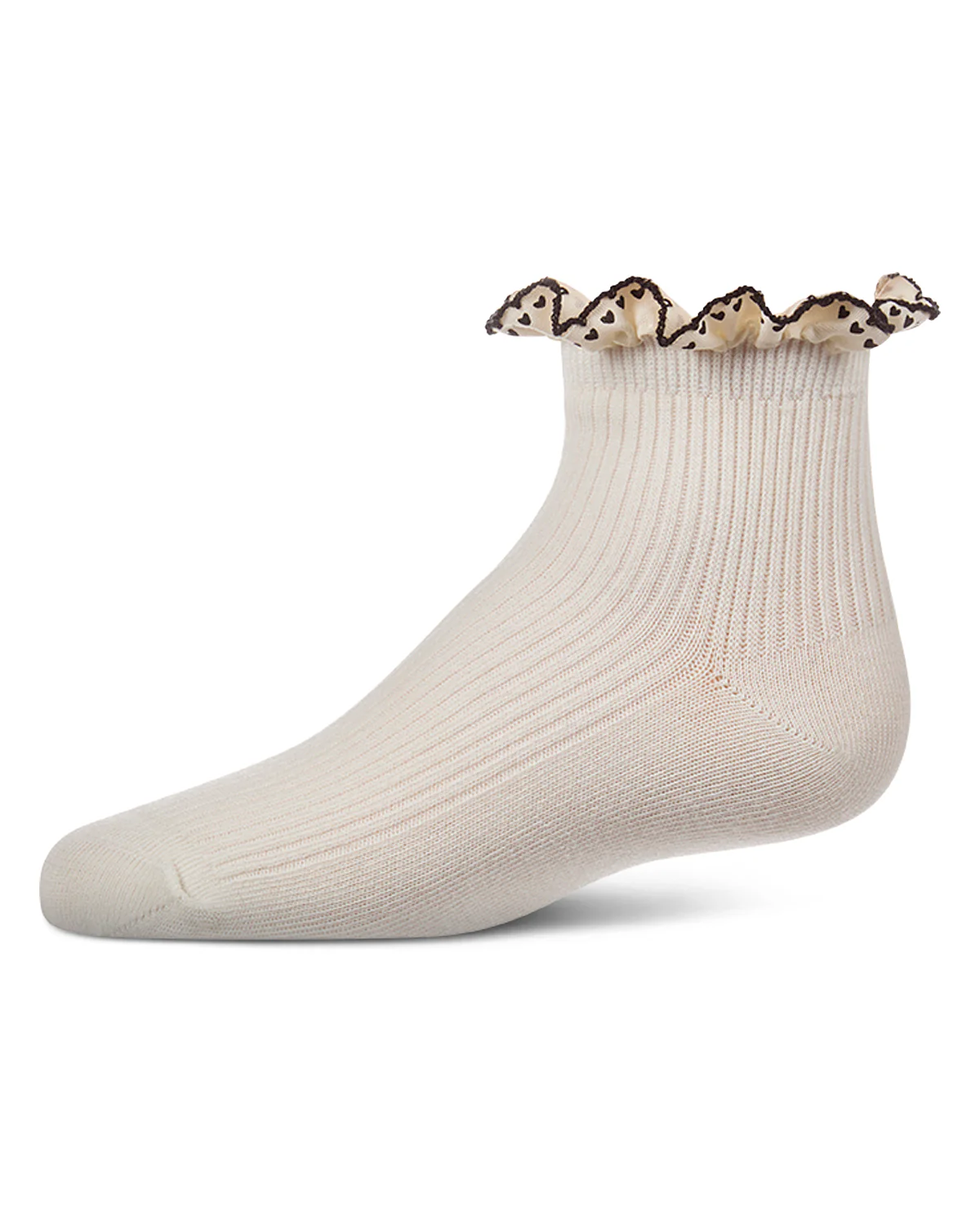 Girls Ribbed Cotton-Rich Ankle Sock with Heart-Print Lace-Trim Ruffle – Image 4