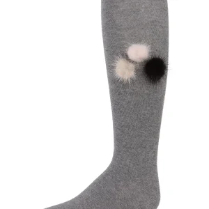 Fuzzy and Fun Girls Pom-Pom Cotton Blend Knee Socks