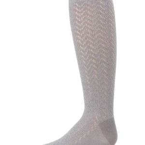 Girls Open Work Shimmer Cotton Blend Knee High Socks