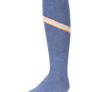 V Stripe Lurex Cotton Blend Knee High Socks
