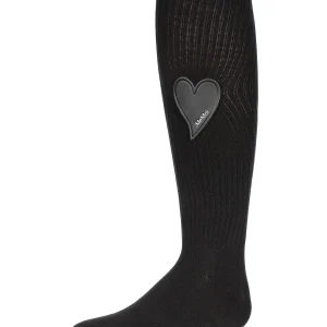 Girls Ribbed Cotton Blend Heart Patch Knee Sock