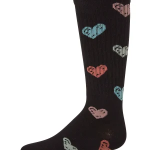 Girls Ribbed Cotton Blend "Multi Graffiti Hearts" Knee Sock
