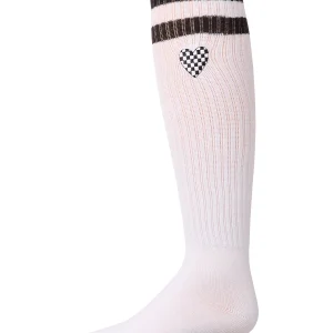 Girls Ribbed Varsity Stripe "Checkered Heart" Cotton Rich Knee Sock