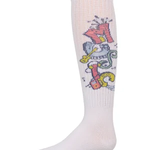 Girls Ribbed Cotton Blend "Graffiti Music" Knee Sock