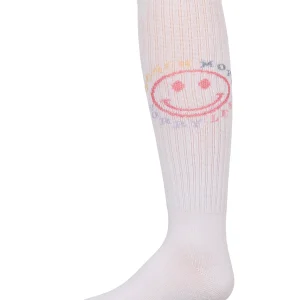 Girls Ribbed Cotton Blend "Beach More, Worry Less" Knee Sock