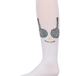 Girls Ribbed Stretch Cotton "Tennis Smiley Face" Knee Sock