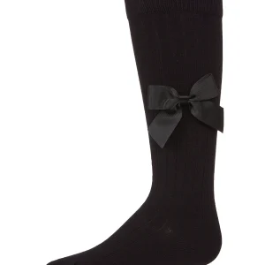 Girls Ribbed Stretch Cotton Bow Trim Knee Sock