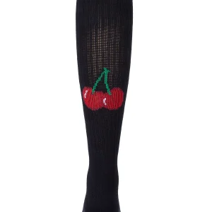 Girls Ribbed Cotton-Blend "Back Cherry" Knee High Sock
