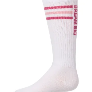 Girls "Dream Big" Triple-Stripe Cotton-Blend Ribbed Varsity Knee Sock