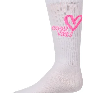 Girls "Good Vibes Heart" Ribbed Cotton Blend Knee High Sock