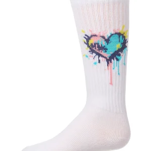 Girls Colorful "Splatter Heart" Ribbed Cotton-Blend Knee High Sock