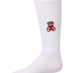 Girls Ribbed Cotton-Rich Knee High Sock with Embroidered Teddy Bear