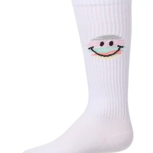 Girls "Colorful Smiley Face" Ribbed Cotton-Rich Knee High Soick