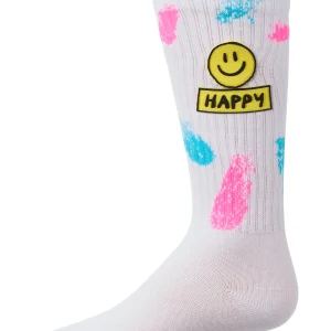 Girls "Happy Face" Cotton-Blend Knee High Sock with Splatter Graphics