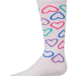 Girls All-Over Heart-Themed Cotton-Rich Mini-Ribbed Knee High Sock