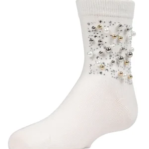 Starry Night Jeweled Girls Combed Cotton Crew Socks