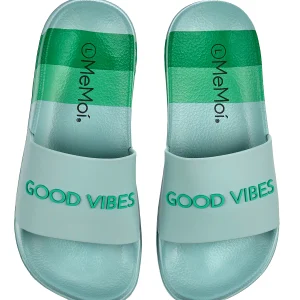 Girls Striped Super-Soft "Good Vibes" Slide Sandal