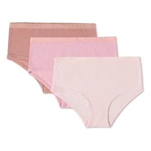 3 Pair Girls Ribbed Modal Blend Tag-Free Brief Panties, Solid Colors