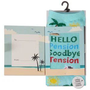 Goodbye Tension Hello Pension Greeting Card Crew Socks