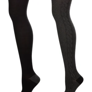 2 Pair Women's Ultra-Soft Ribbed and Side Cable Over the Knee Socks