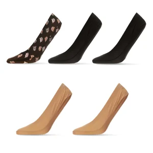 Women's 5 Pair Pack Studious Cats Fine Edge No Show Liner Socks