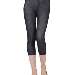 Denim Zipper Capri Cotton Blend Jean Leggings