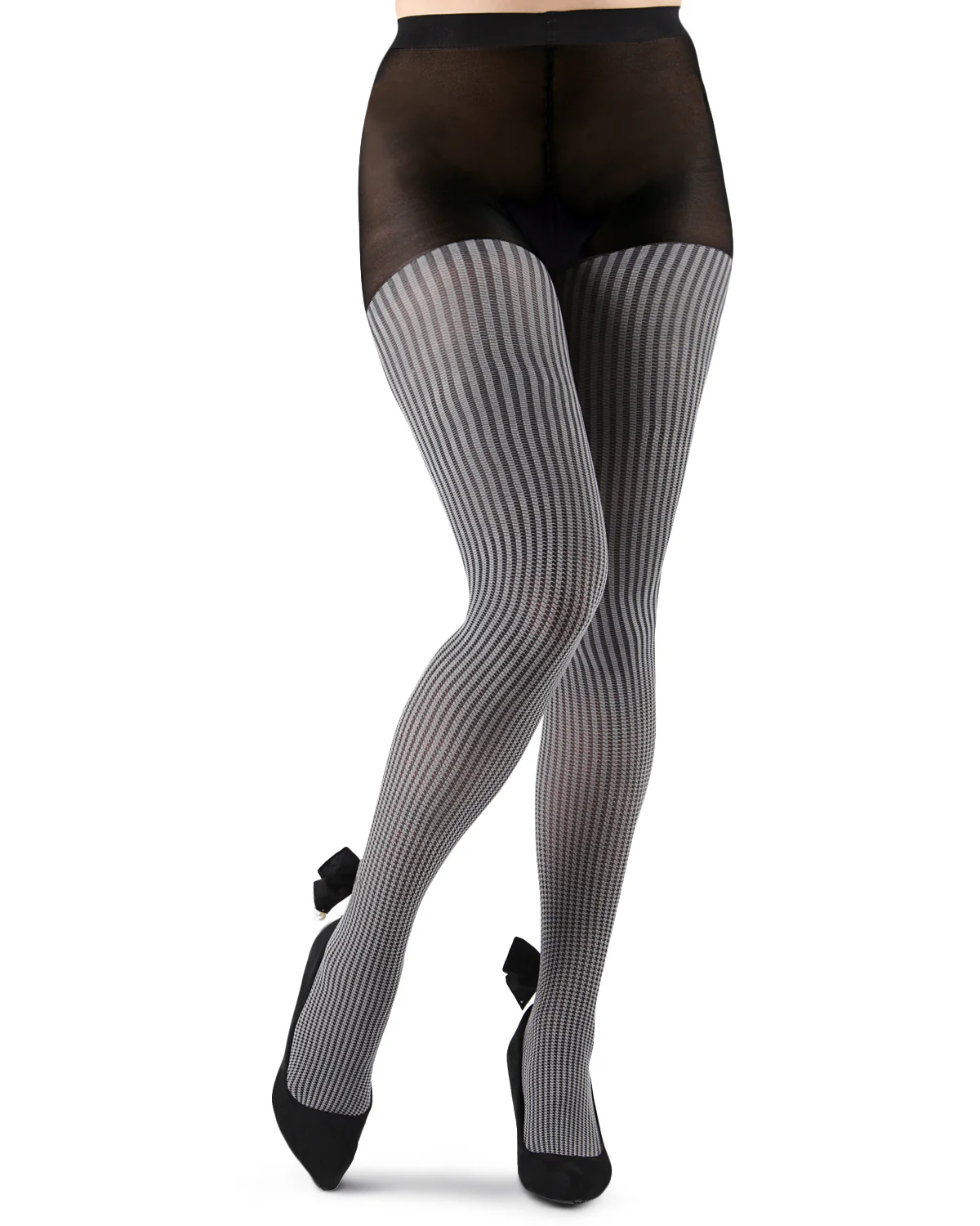 Houndstooth Pearl Bow Opaque Tights – Image 3