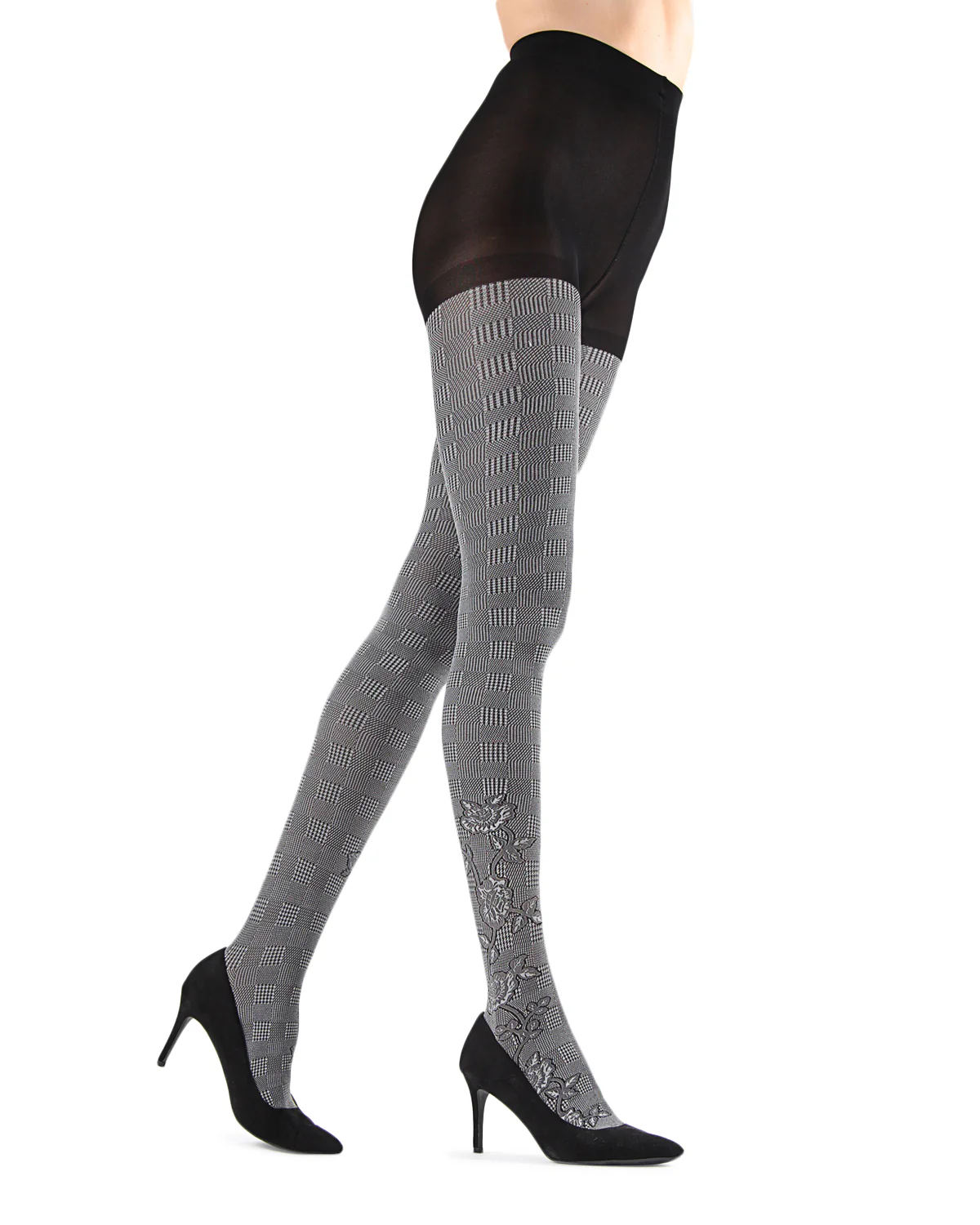 Houndstooth Rose Opaque Tights – Image 2