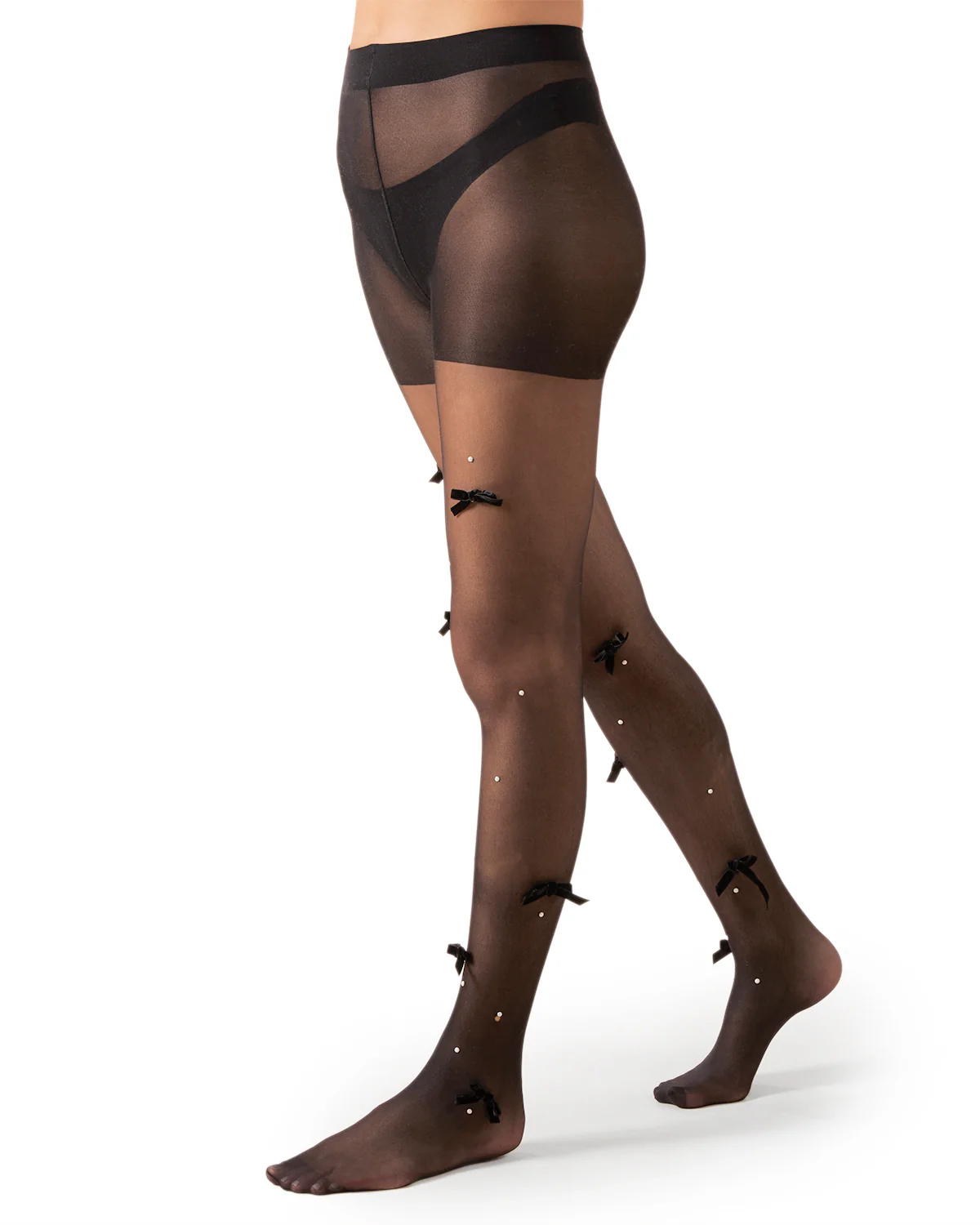 Women's Sheer Fashion Velvet Bows and Faux Pearl Studded Tights – Image 5