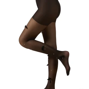 Women's Sheer Fashion Velvet Bows and Faux Pearl Studded Tights