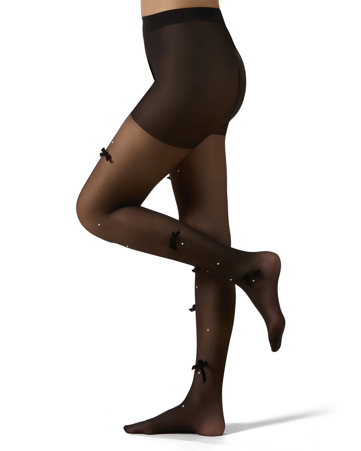 Women's Sheer Fashion Velvet Bows and Faux Pearl Studded Tights – Image 2