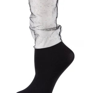 Glitz & Glam Rhinestone Sheer See-Through Slouch Crew Socks