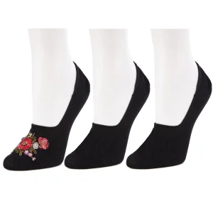 Embroidered Bouquet No-Show Cotton Blend Socks 3-Pack