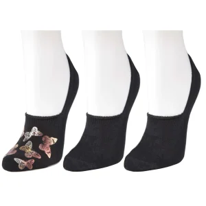Women's 3 Pair Pack Metallic Monarch Butterfly No Show Liner Socks